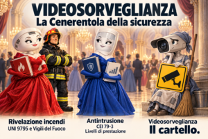 La videosorveglianza, cenerentola della sicurezza: rivelazione incendi e antintrusione al ballo con le loro norme, la telecamera in disparte con il solo cartello